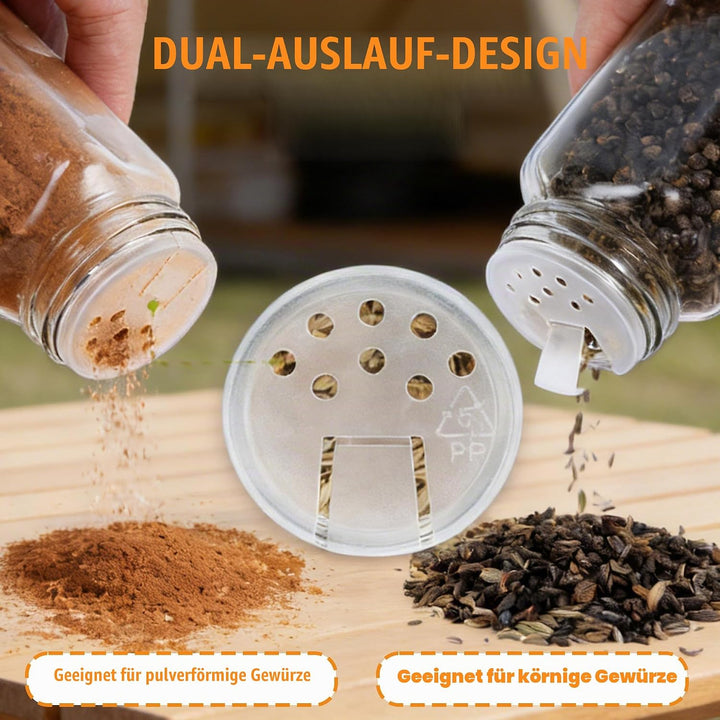 Verdego Gewürzgläser Eckig (24x 120ml), Gewürzdosen mit Holzdeckel, Trichter, Etiketten und Stift, G