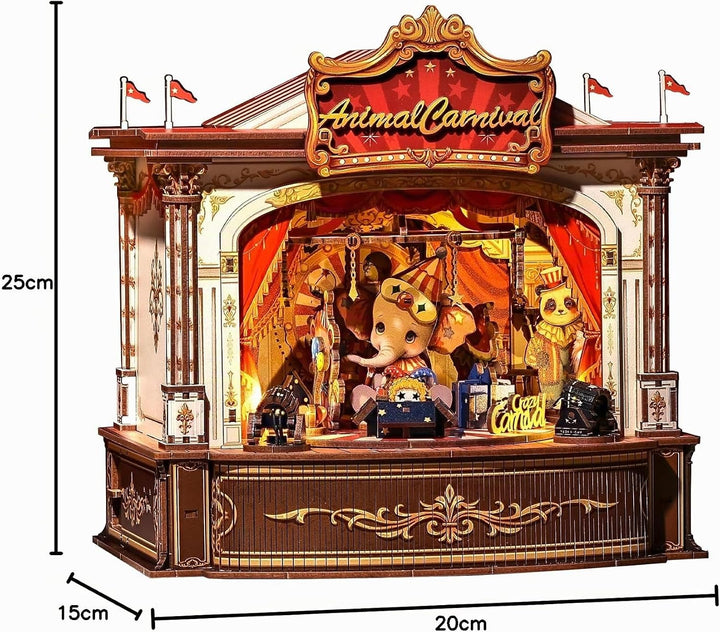 CUTEBEE 3D Holzpuzzle für Erwachsene - Rotierende Spieluhr Miniatur Haus Tier-Karneval 3D Puzzle Mod