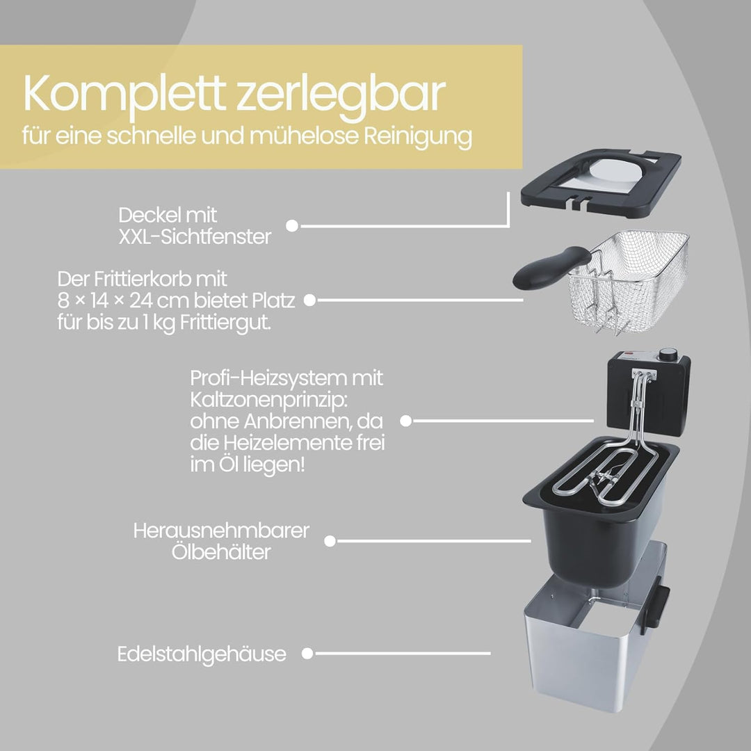 Steba DF 180 Edelstahl Fritteuse, Profi-Heizsystem, 3 L Metallic
