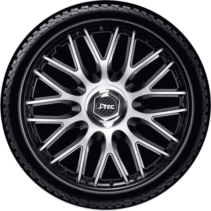 Satz J-Tec Radzierblenden Orden 15-Zoll Schwarz + Chrom Ringe 15-inch Schwarz + Chrom Ringe, 15-inch