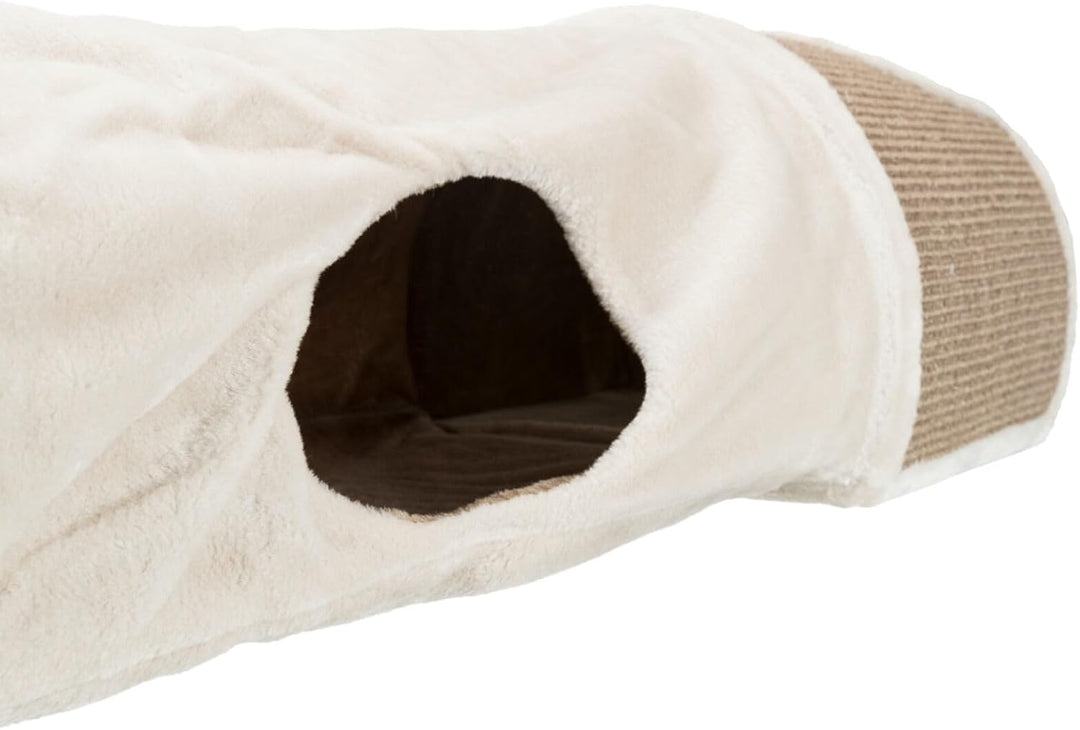 Trixie 43004 Kratztunnel, 110 × 30 × 38 cm, lichtgrau/braun/taupe Zweifach-Höhle mit Tunnel und Krat
