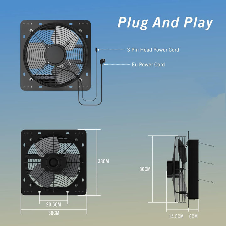 Brogachy 300mm zu und Abluftventilator Industrie Wandventilator 1580m³/h mit PWM Regelbar Wandlüfter