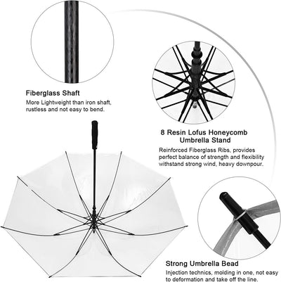 G4Free 62 Inch Klarer Golfschirm Transparenter Grosser Langer Regenschirm Automatik Öffnen Übergross