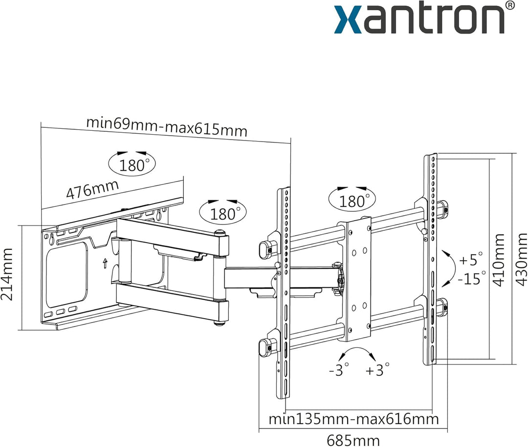 Xantron® STRONGLINE-960 Wandhalterung Fernseher Schwenkbar Neigbar Drehbar / 37-70 Zoll TV Halterung