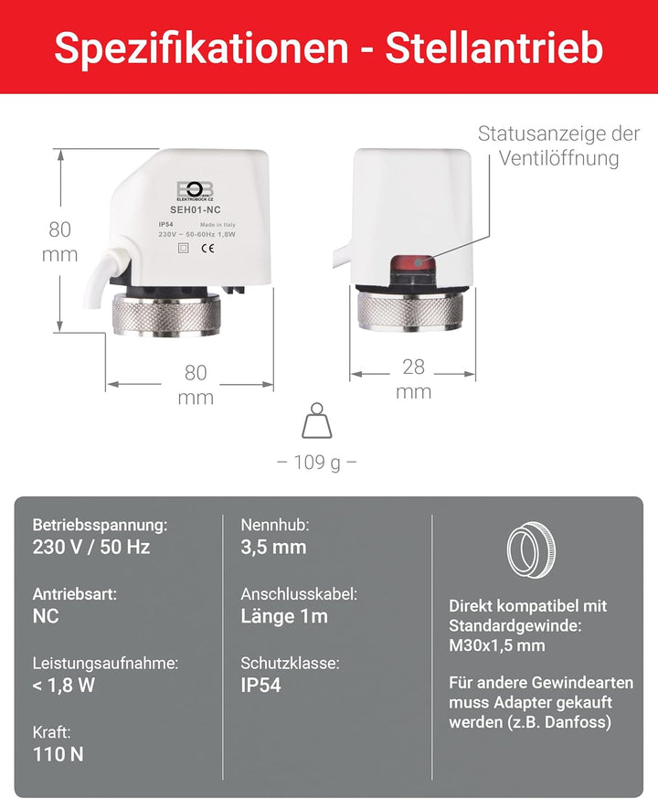Elektrobock Raumthermostat und Stellantrieb Set, PT14-HT-SEH