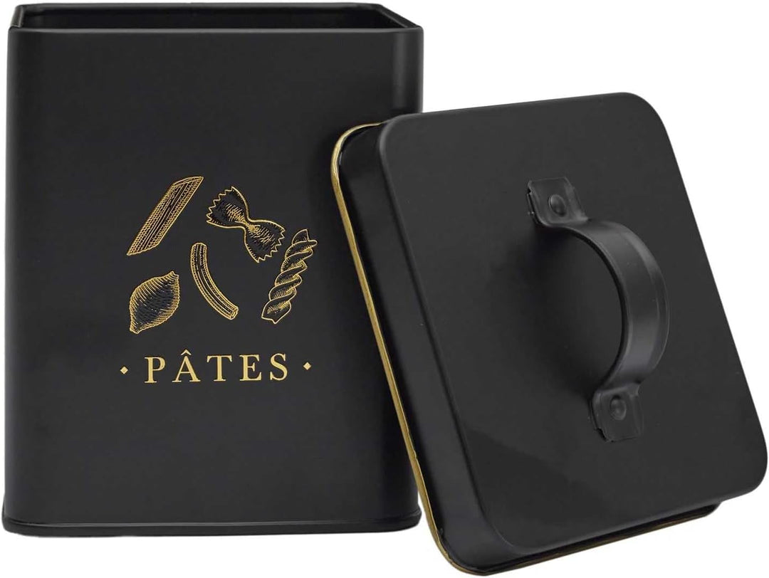 COOK CONCEPT, BT6821, Elegant Metal Box for Pasta, Black and Gold Design, airtight for optimal Prese