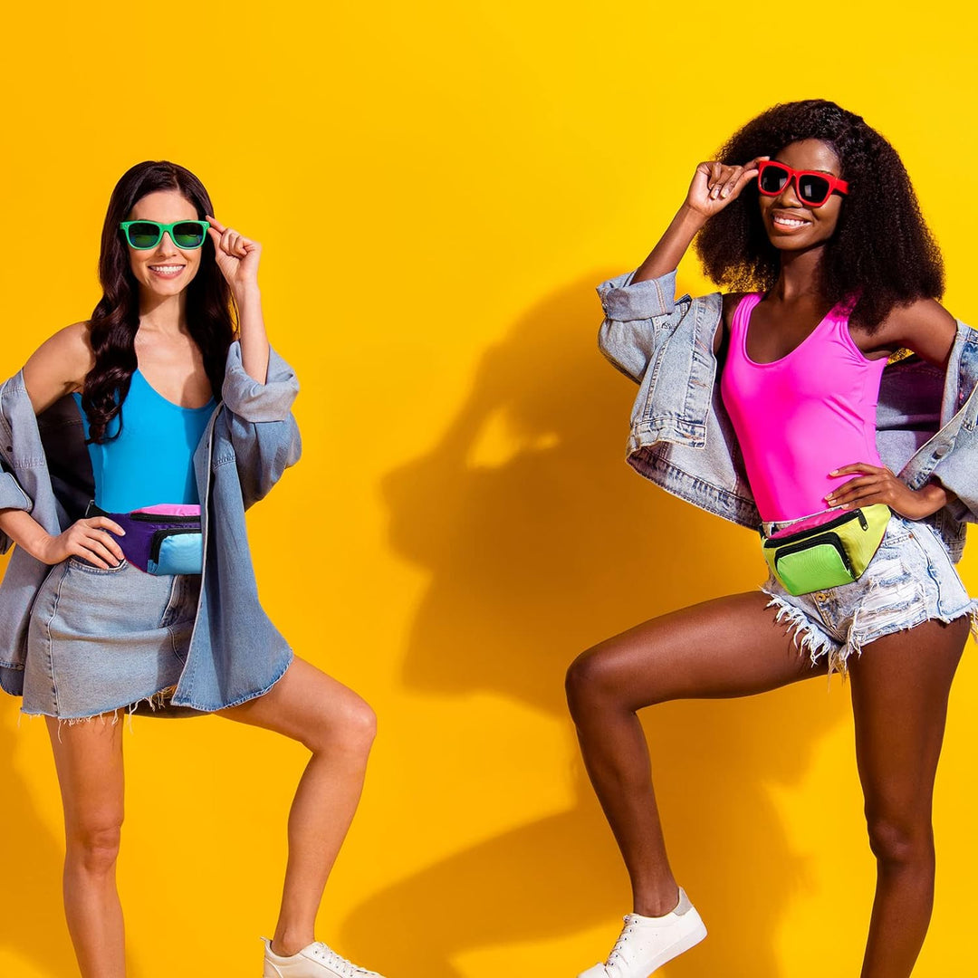4 Stück Retro 80er Gürteltasche 2 Taschen Neon Kleine Hüfttaschen Joggen Kostüm