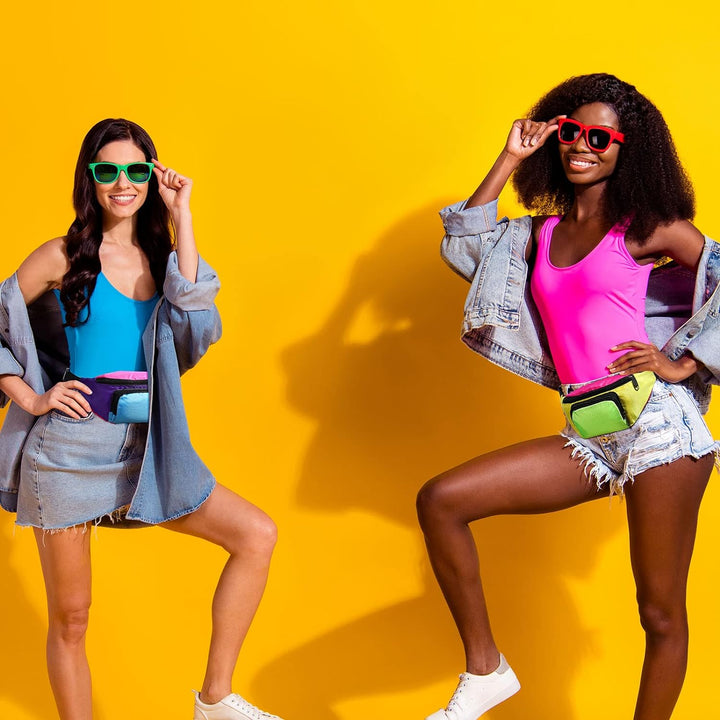 4 Stück Retro 80er Gürteltasche 2 Taschen Neon Kleine Hüfttaschen Joggen Kostüm