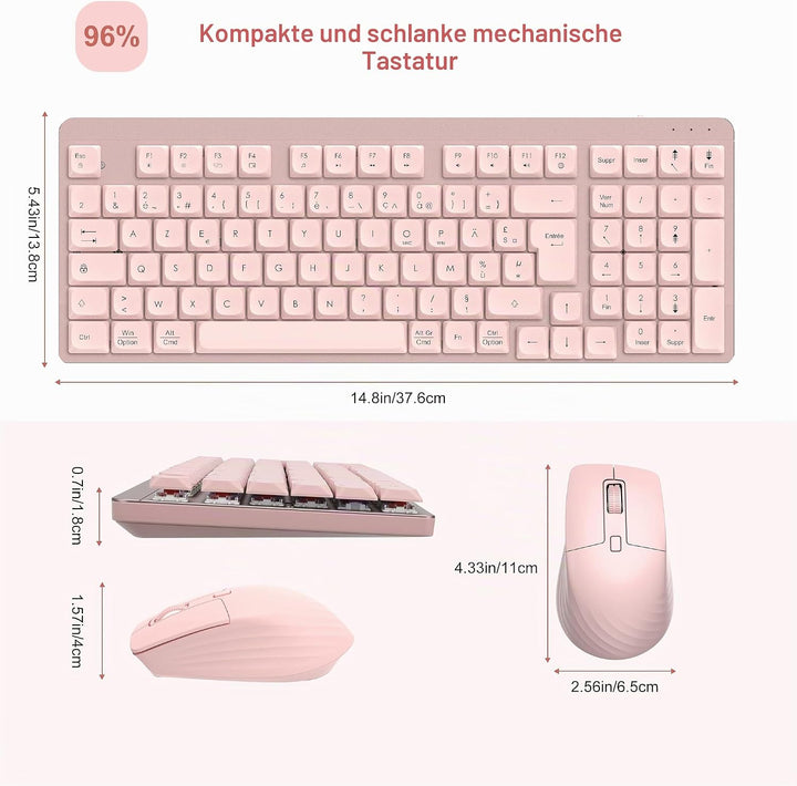 LeadsaiL FA98 Mechanische Tastatur, kabellos, mit Tastatur und Maus mit rotem Schalter, französische
