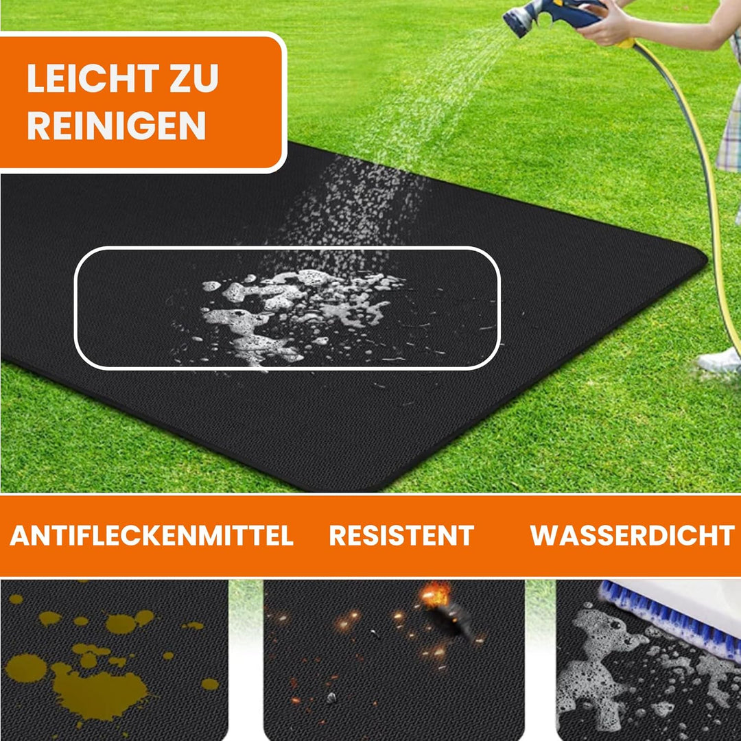 Grillunterlage Bodenschutzmatte | Extra gross 160 x 130 cm | Matte für unter Grill |Inklusive Schürz