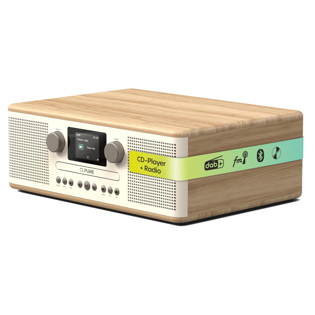 Pure Classic C-D6 Musiksystem (CD-Player, DAB+/FM, Bluetooth, AUX, USB, Wecker, Sleeptimer) Cotton W