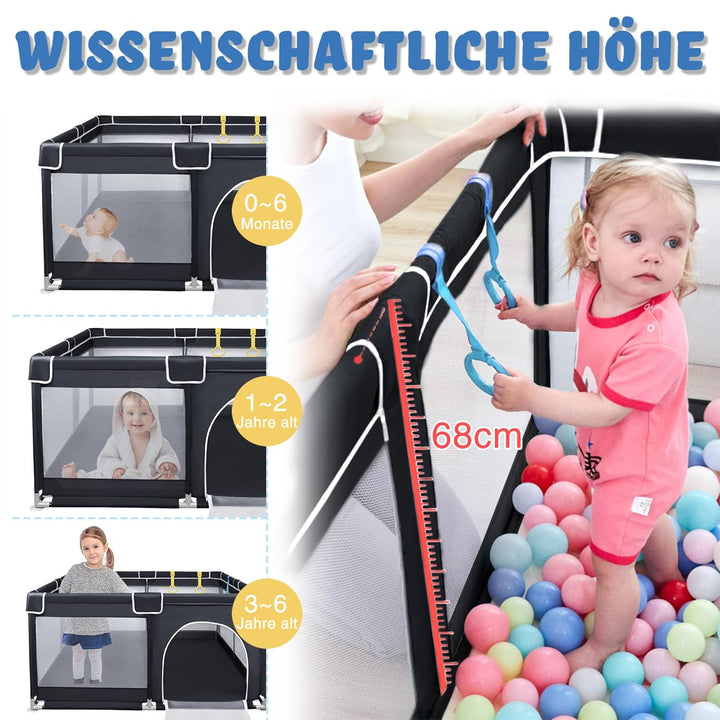 Aufun Laufstall Baby Laufgitter 300D Oxford Gewebe, mit Anti-Kollision Schaum Absperrgitter, Atmungs