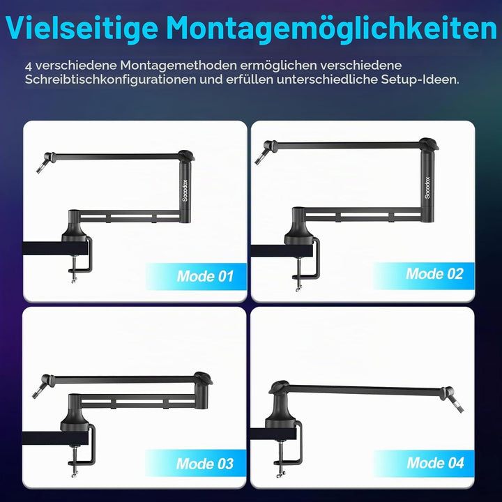 Low Profile Mikrofonarm, Verbesserter Mikrofonständer mit 7 cm Tischklemme, 3/8"- &amp; 5/8"-Adapter, Mi