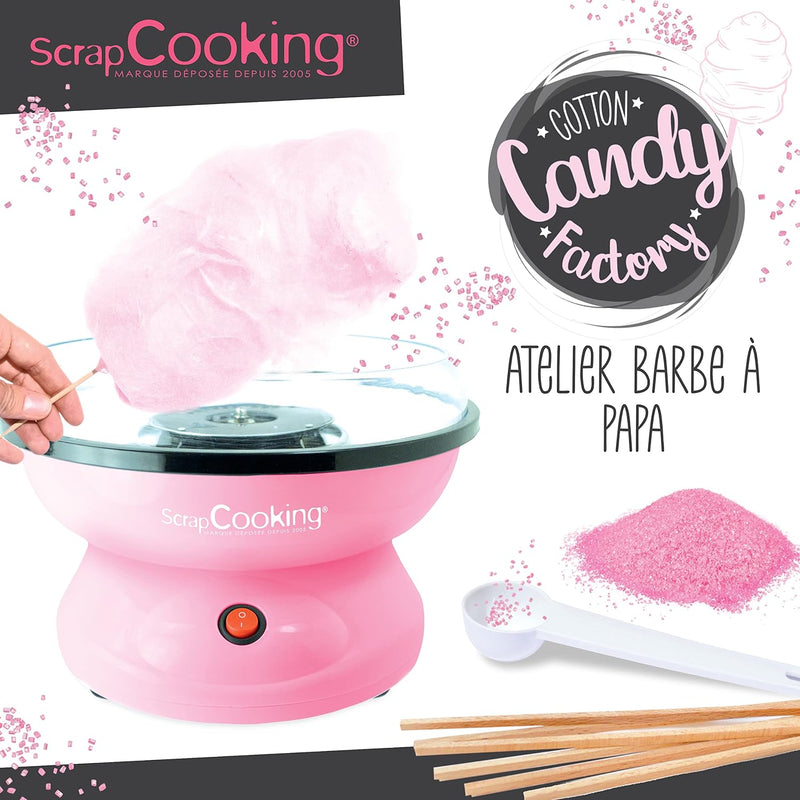 ScrapCooking 3900 Zuckerwattemaschine Cotton Candy Factory Ø 28 cm, Mit Stäbchen, Messlöffel, Süsse