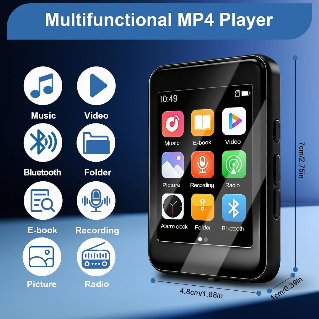MP4 Player 64 GB, Bluetooth 5.3 2,4 Zoll Touchscreen Tragbarer MP4-Player