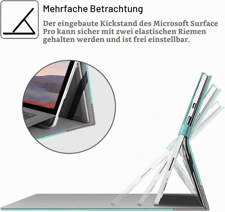 Fintie Hülle für Microsoft Surface Pro 7+ / 7/6 / 5/4 / 3 - Multi-Sichtwinkel Kunstleder Tasche Schu