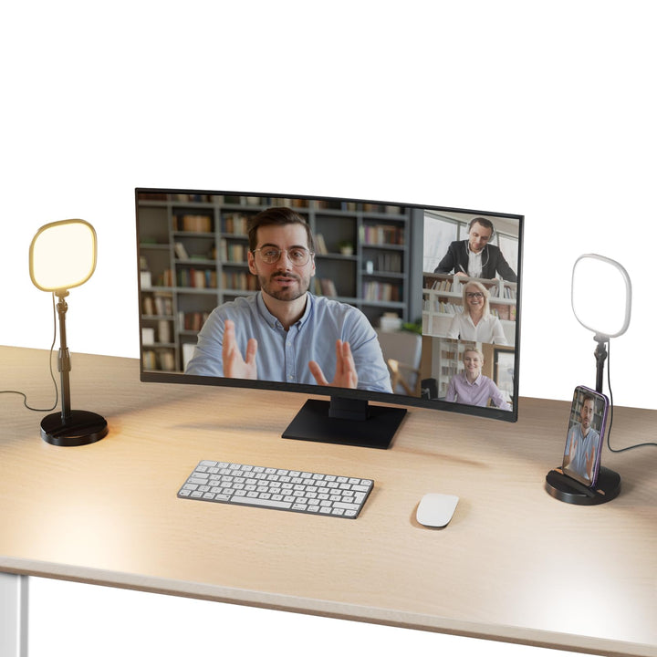 NEEWER Basics 2er 5" Tisch Videolicht für Videoanrufe, CRI95 Vollbild LED Ringlicht mit Ständer, 10W