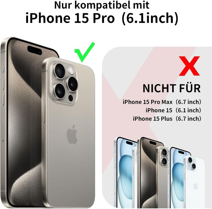 CUSTYPE Für iPhone 15 Pro Hülle Mit Band, Mikrofaserleder Handyhülle Mit Geldbörse Und Ständer, Hand