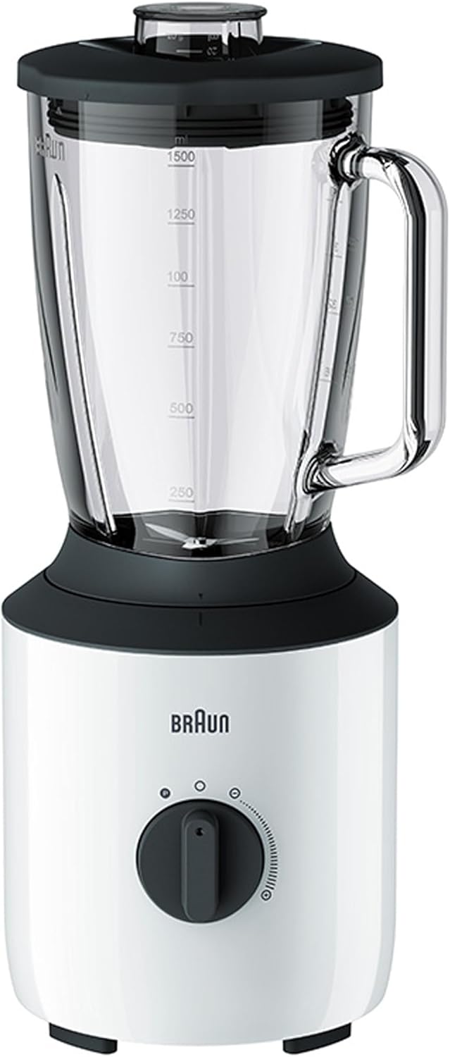 Braun PowerBlend 3 JB 3150 WH Standmixer - 1,5 l Glas-Mixaufsatz, Küchenhelfer zum Zerkleinern, Püri