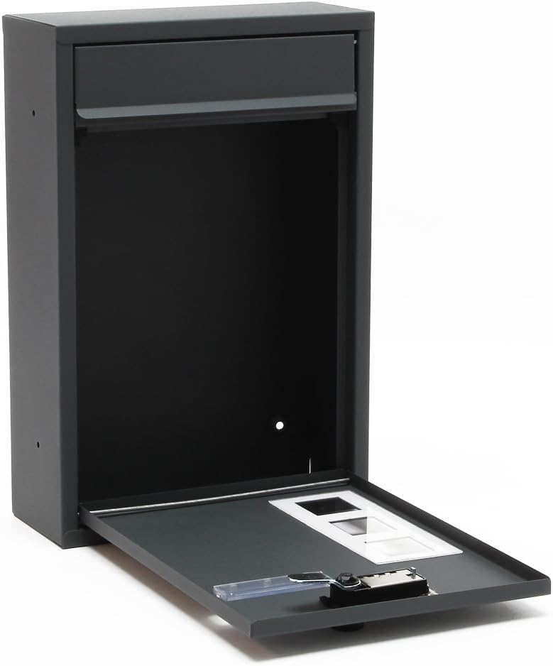 Wiltec Briefkasten anthrazit 215x320x90mm Briefkasten mit Zahlenschloss, Namensschild und Sichtfenst