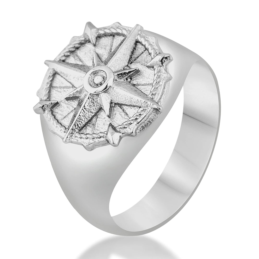 Akitsune Guidance Ring | Kompass Karte Nord Nautisch Ring Herren Edelstahl Designer Antik-Silber 57