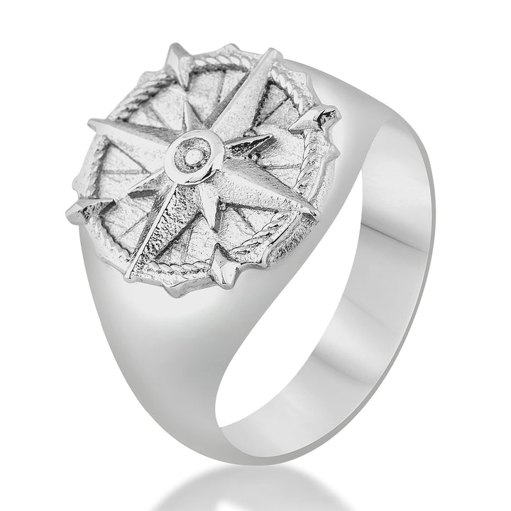 Akitsune Guidance Ring | Kompass Karte Nord Nautisch Ring Herren Edelstahl Designer Antik-Silber 57