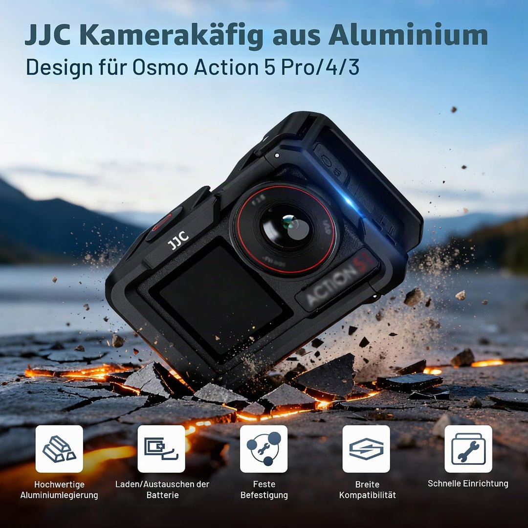 JJC Osmo Action 5 Pro 4 3 Käfig Metall,Aluminium Schutzrahmen mit Objektivdeckel für DJI Osmo Action