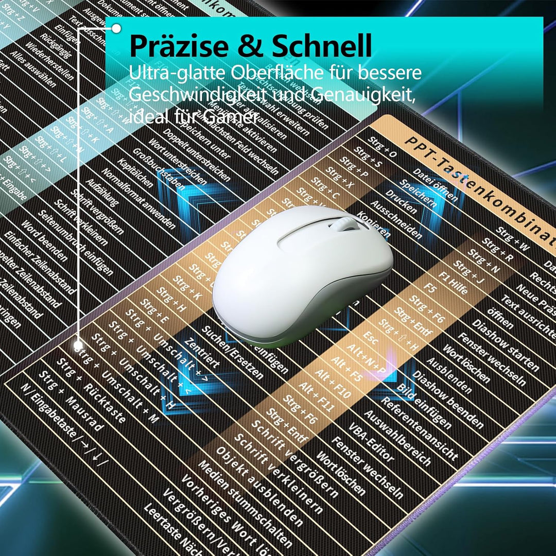 Niviy Excel Mauspad Deutsch,900X400X3 mm Gaming Mousepad XXL für Office und Zuhause XXL Desk Pad Gro