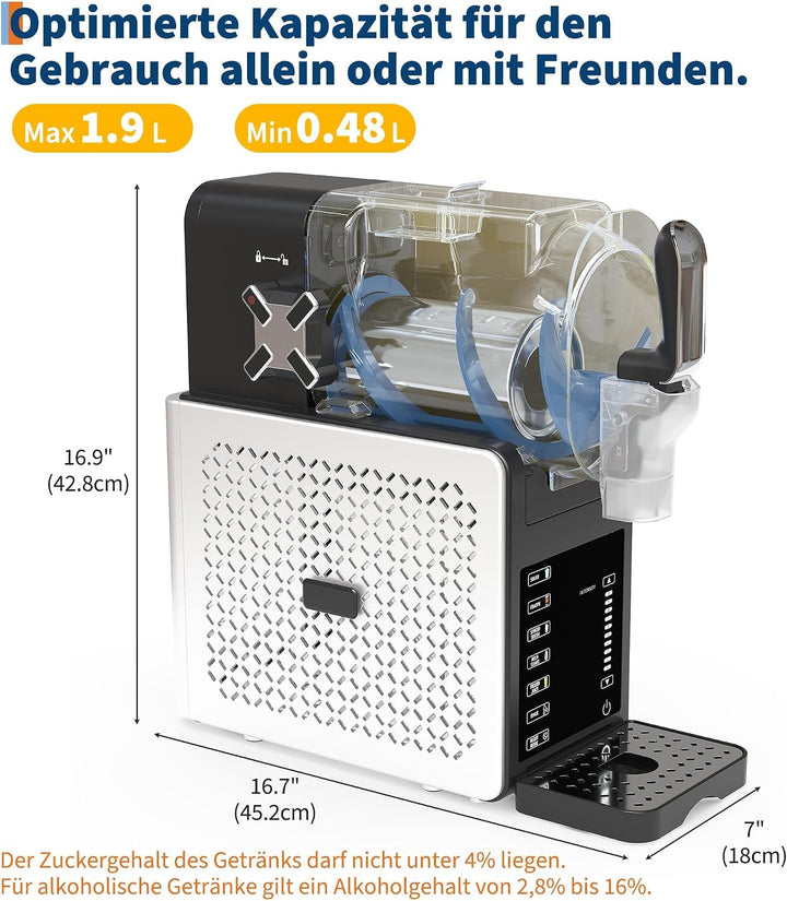Slush-Eismaschine 1,9 L (64 oz) – Frozen-Drink-Maker mit 5 Programmen + 6 Presets, Selbstreinigung,