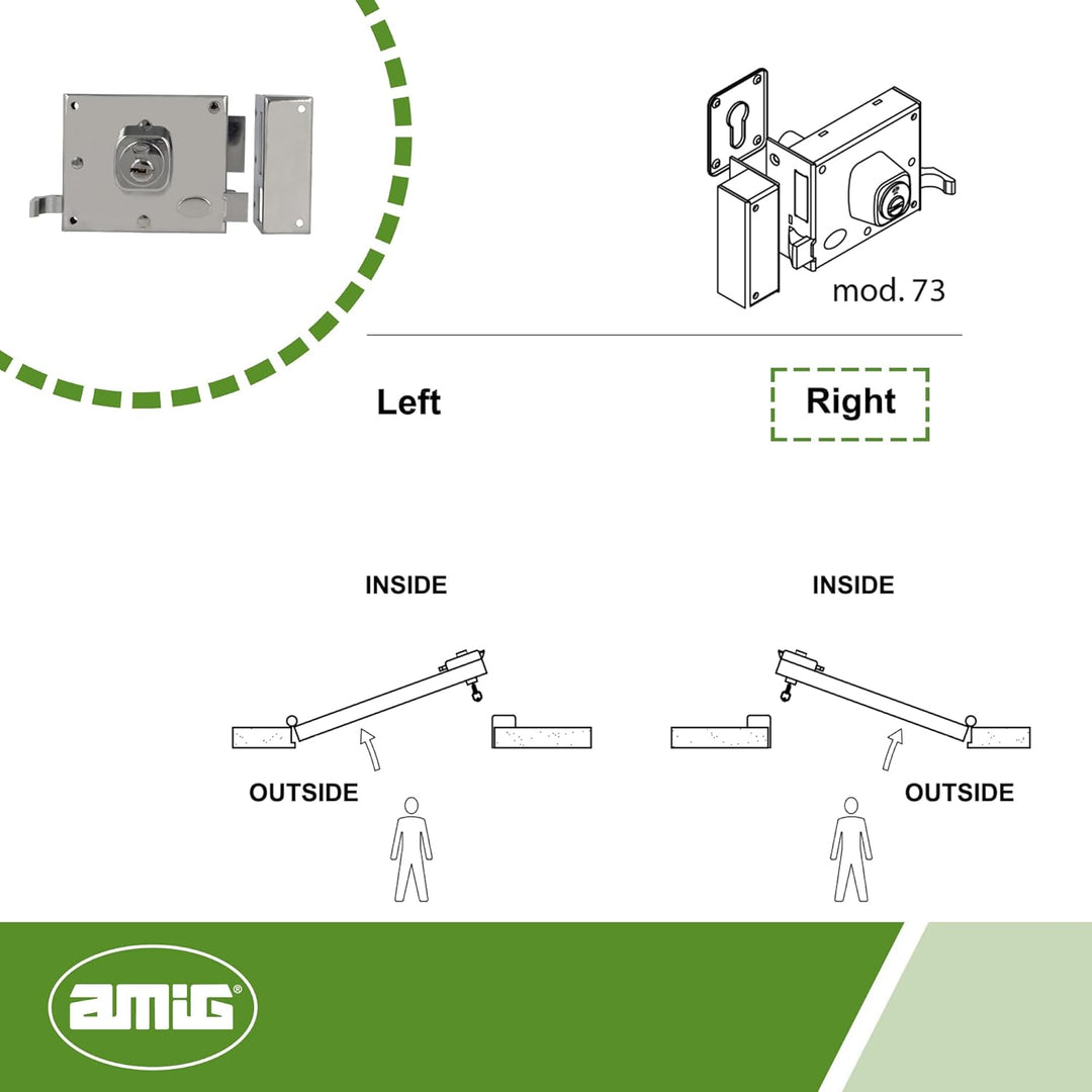 Amig - Aufschraubschloss DIN rechts mit Schliesshebel, Falle und Ziehgriff für Holztüren Mod. 73-100