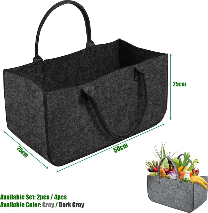 4 Stück Filz Holzkörbe Tragbare Kaminholztasche mit Griff Faltbare Kaminholzkörbe Innen & Aussen 30L