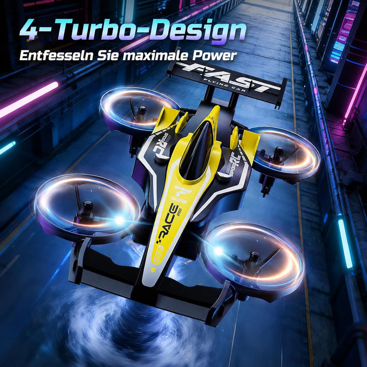 DEERC HT35 2-in-1 Drohne und RC-Auto für Kinder, ideal für Anfänger, Gelb | 3 Geschwindigkeitsstufen