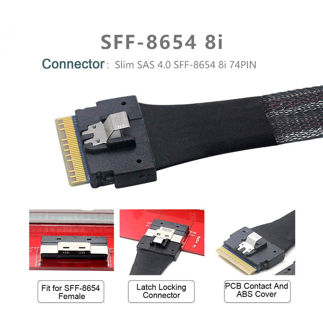 Cablecc PCI-E Ultraport Slimline SAS Slim 4.0 SFF-8654 8i 74pin to Dual SFF-8654 4i 38pin cable 40cm
