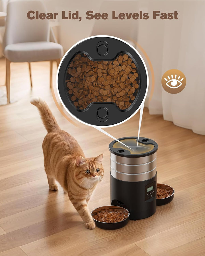 Futterautomat Katze 2 Näpfe Katzenfutter Automat: Edelstahl Futterspender Katze Programmierbarem Tim