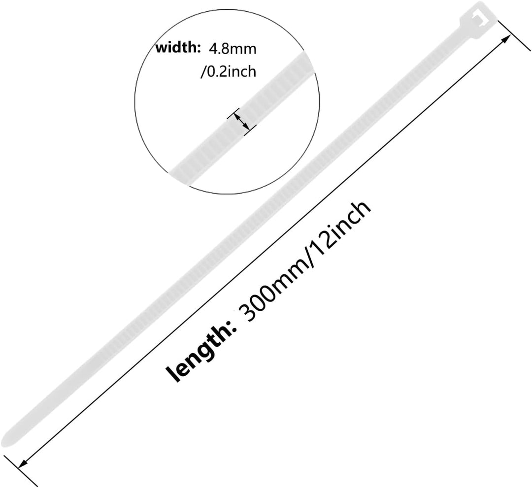 Armpow 500 Stücks 300mm x 4.8mm Nylon Kabelbinder uv bestaendig Selbstsichernde Kunststoff Kabelbind