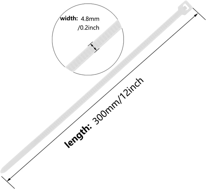 Armpow 500 Stücks 300mm x 4.8mm Nylon Kabelbinder uv bestaendig Selbstsichernde Kunststoff Kabelbind