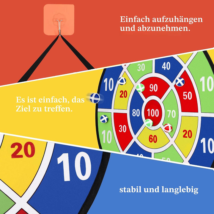 Dartscheibe für Kinder Set, 29 Zoll Doppelseitige Dartscheibe mit 12 Klebrigen Bällen, 12 Darts, gee