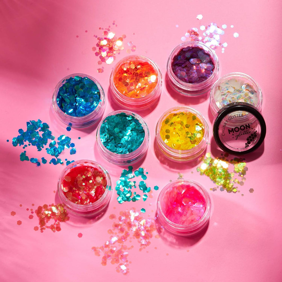 Schillernder grober Glitzer von Moon Glitter - 100% kosmetische Glitzer für Gesicht, Körper, Nägel,