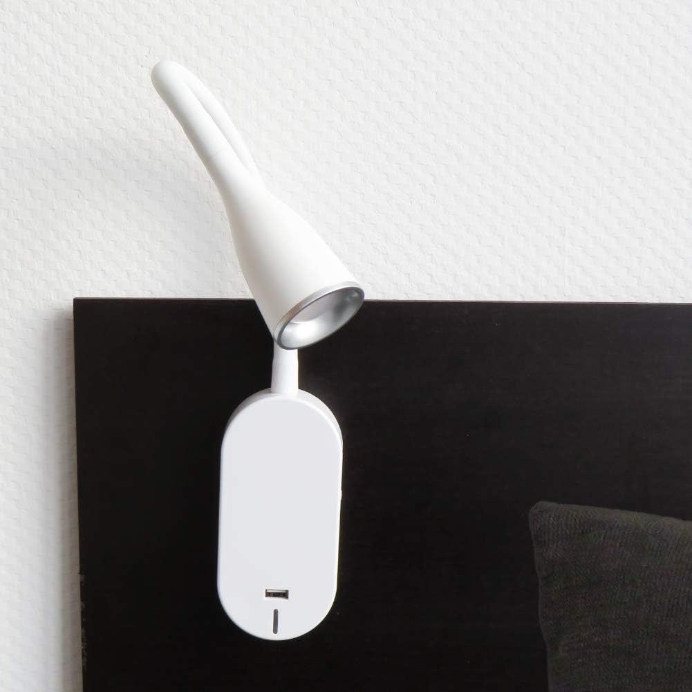 LED Bettleuchte 'Tulipano II' 4.5W Leseleuchte USB Bettlampe Aufladestation, Farbe:Weiss, Weiss