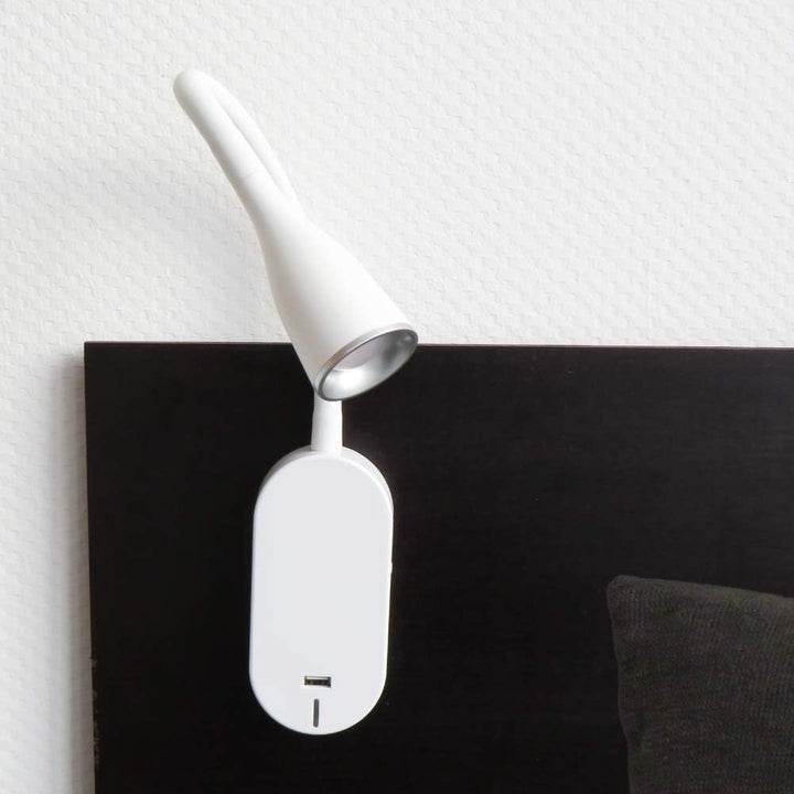 LED Bettleuchte 'Tulipano II' 4.5W Leseleuchte USB Bettlampe Aufladestation, Farbe:Weiss, Weiss