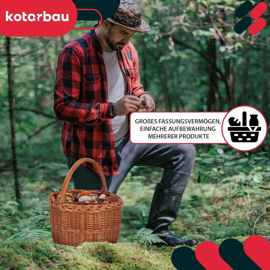 KOTARBAU® Einkaufskorb - Aufbewahrungskorb - Korb Geflochten - ⌀ 30 cm - Pilzkorb – Korb für Obst –