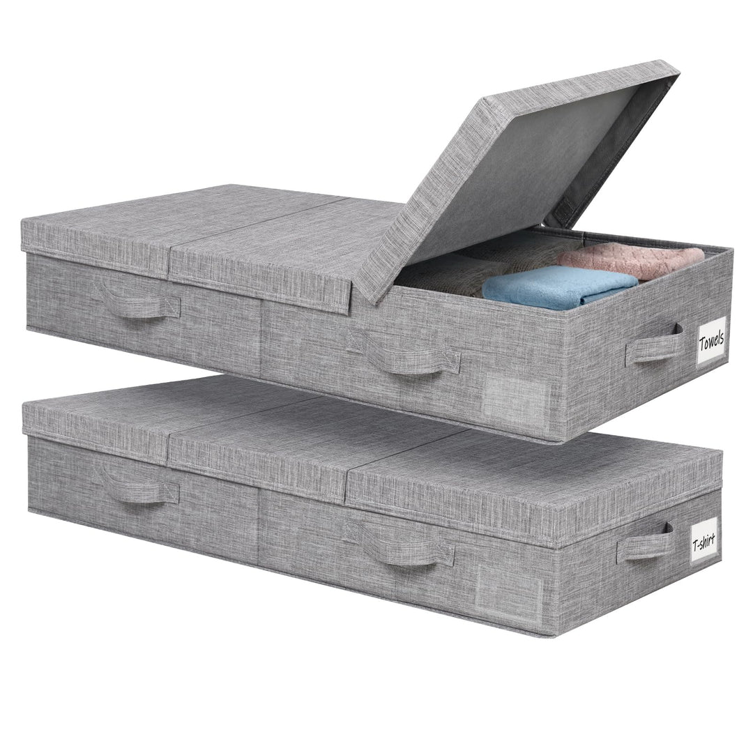 Lannvan Unterbettkommode mit Deckel, Unterbett Aufbewahrungsbox 15 cm Hoch, Unterbett Aufbewahrung F