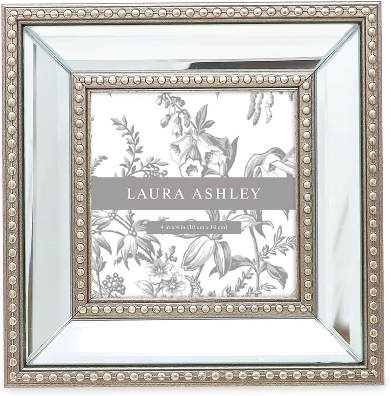 Laura Ashley Bilderrahmen, 10,2 x 10,2 cm, champagnerfarben, klassischer Spiegelrahmen mit Perlenran