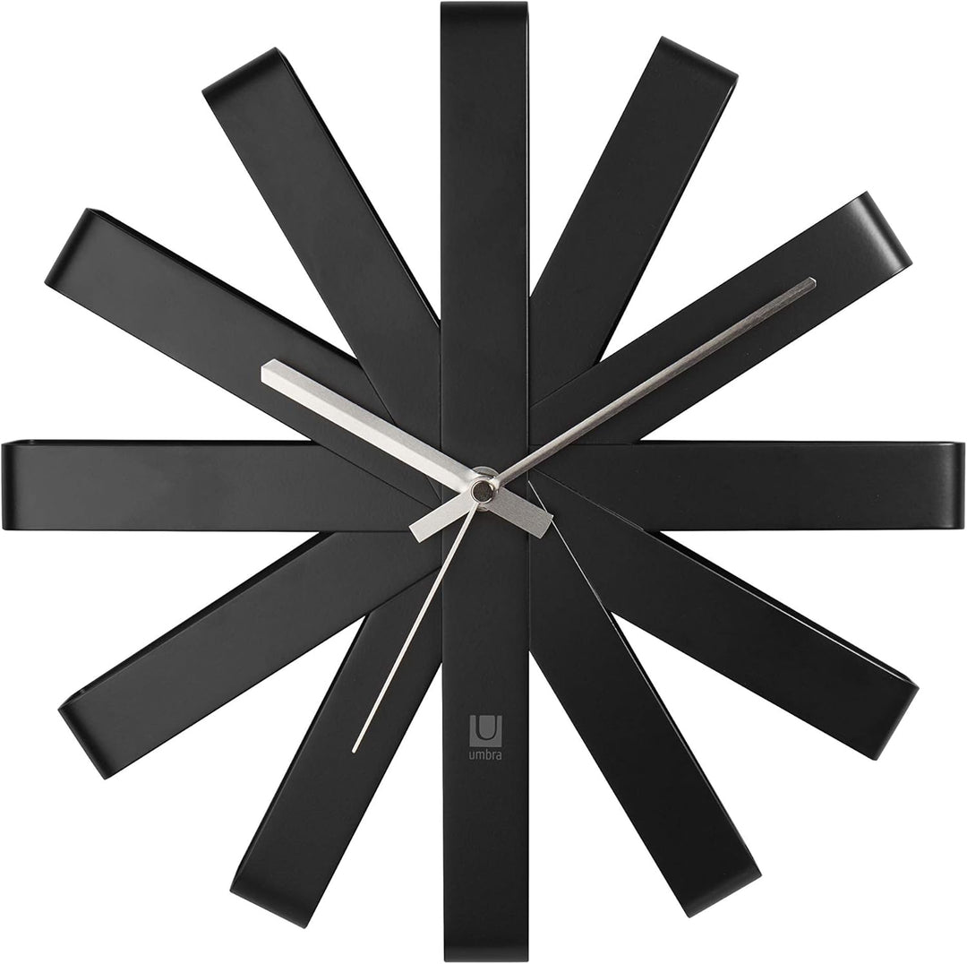 Umbra Ribbon Wanduhr, Moderne Quarz Wanduhr aus gebogenem Metall für Küche, Büro und Schlafzimmer, 3