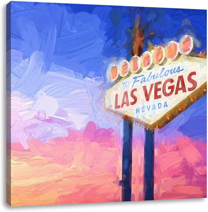 tolles Las Vegas Schild, Format: 70x70 auf Leinwand, XXL riesige Bilder fertig gerahmt mit Keilrahme