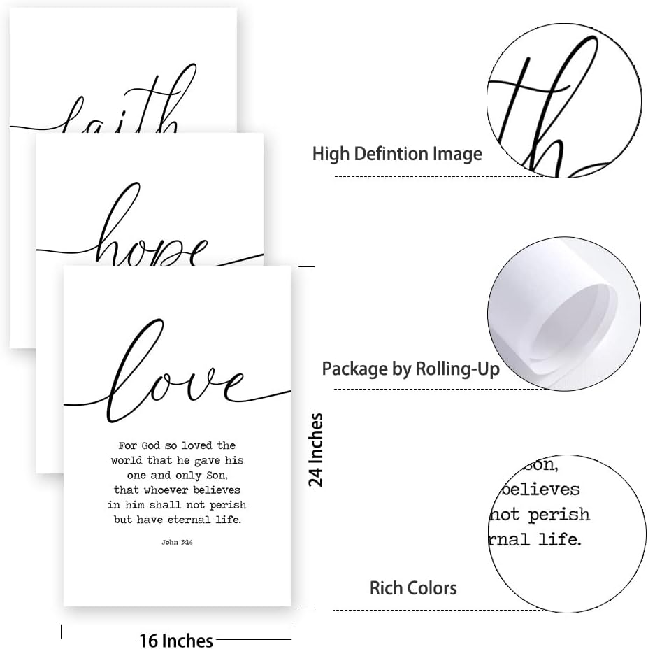Leinwand-Kunstdruck mit Bibelversen "Glaube Hoffnung und Liebe", 3-teilig, für Gelassenheit, Gebet,