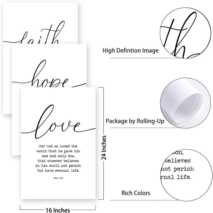 Leinwand-Kunstdruck mit Bibelversen "Glaube Hoffnung und Liebe", 3-teilig, für Gelassenheit, Gebet,