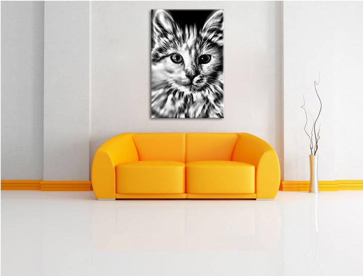 Monocrome, anmutige Katze, Format: 100x70 auf Leinwand, XXL riesige Bilder fertig gerahmt mit Keilra