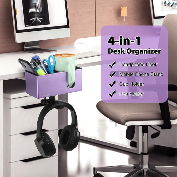 SchreibtischOrganizer mit KopfhörerAufhänger, Schbtisch-Getränkehalter für Schreibtisch-Aufbewahrung