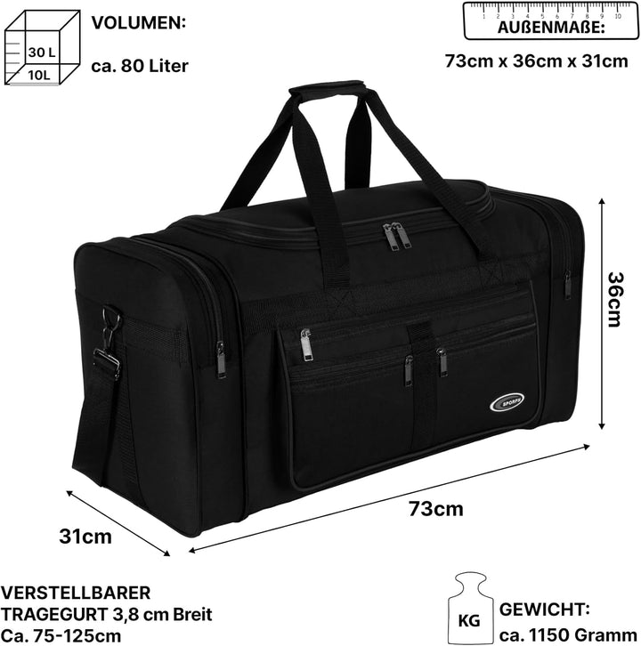 Sporttasche, Reisetasche und Fitnesstasche für Damen und Herren- Tainingstasche, Gym Bag (Schwarz, L